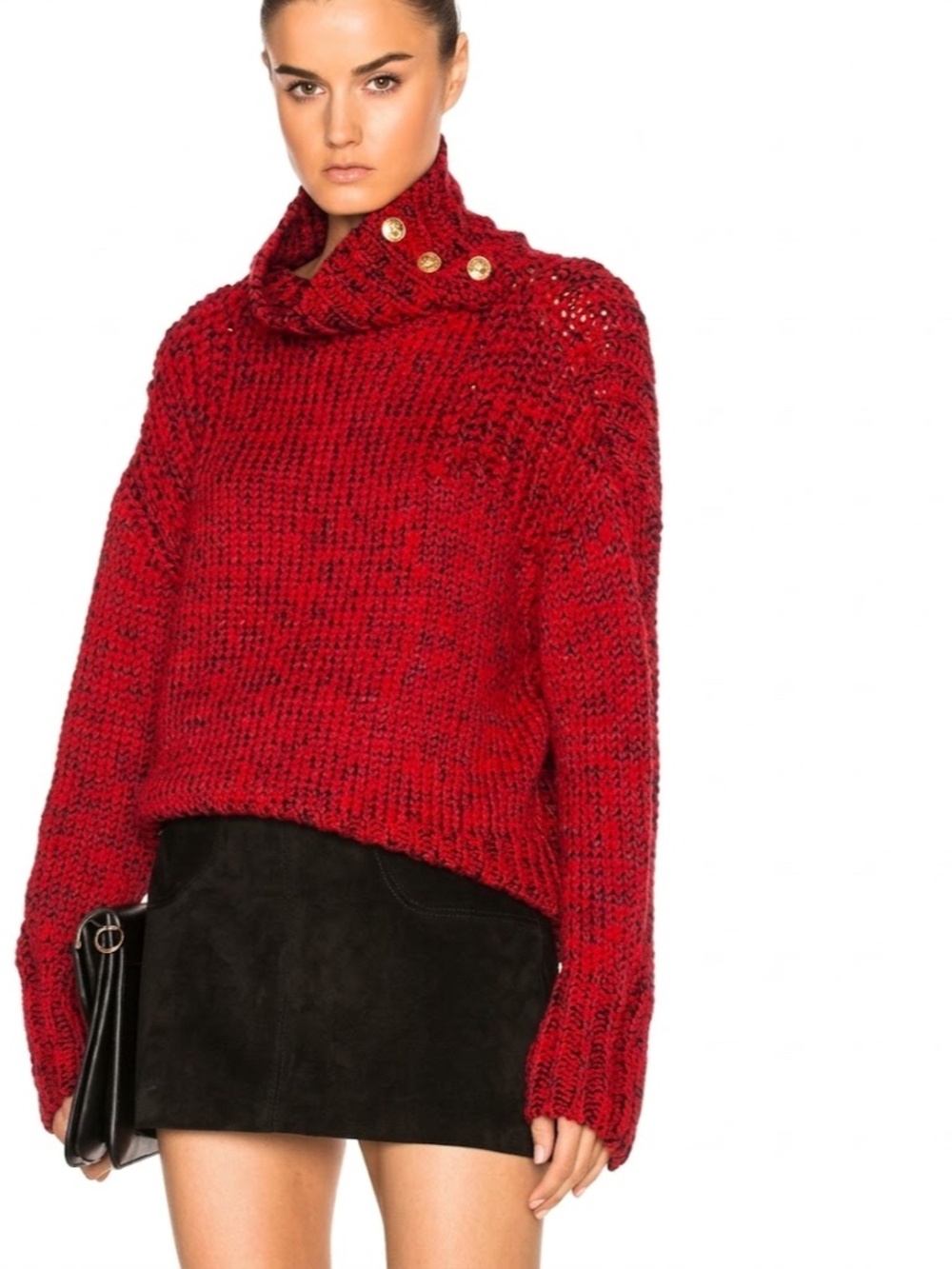 Rag & Bone Sandra Turtleneck red wool blend Sweater with gold button